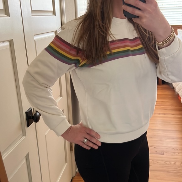 Marine Layer Anytime Sweatshirt Cream with Rainbow Stripes Size Small - Picture 7 of 16